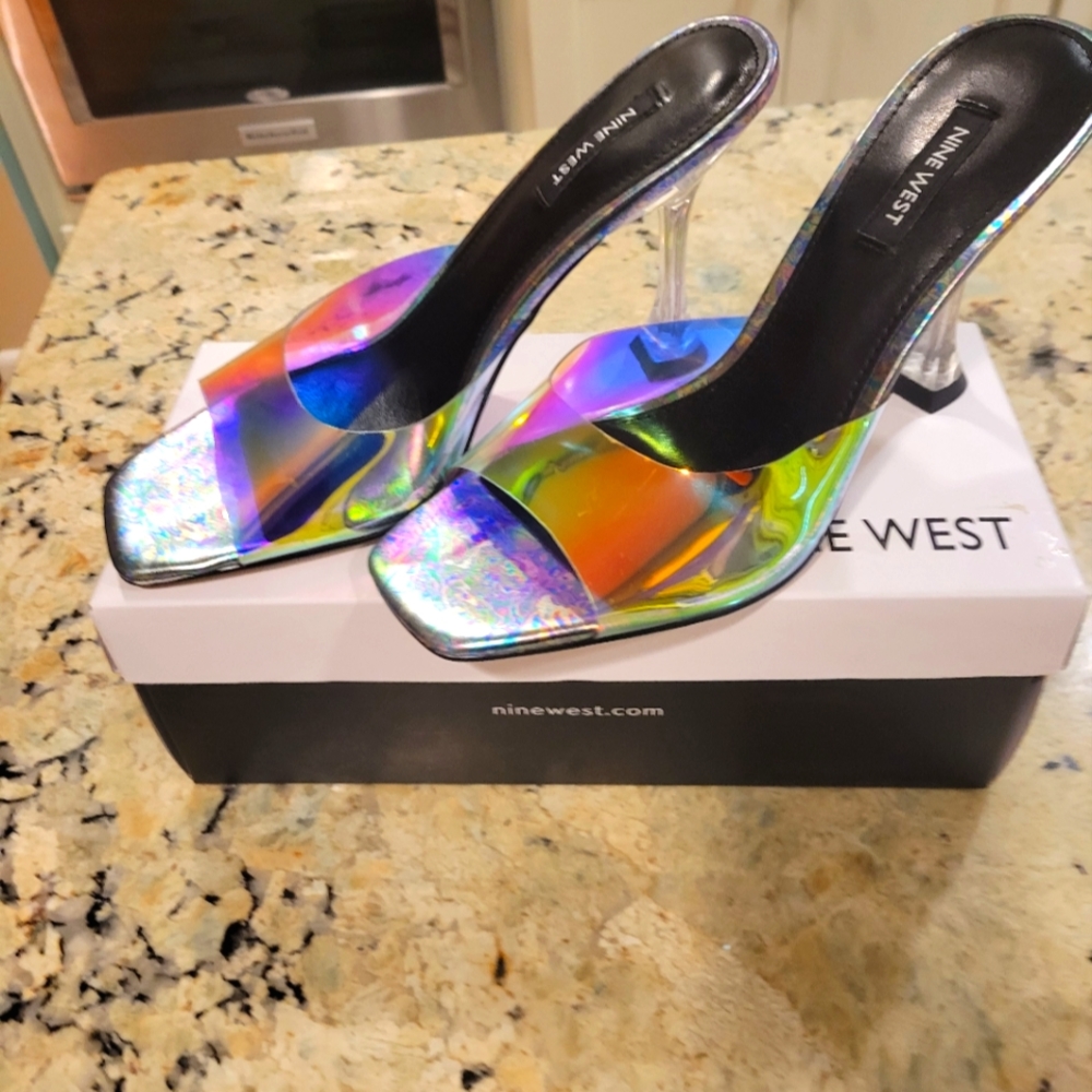 Womens shoes 9 M nine west worn once clear heels iridescent